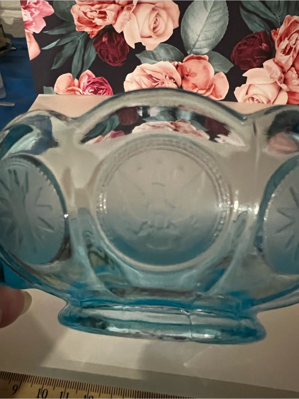 Vintage Fostoria Old Blue Coin Glass Handled Nappy Dish - Picture 3 of 9